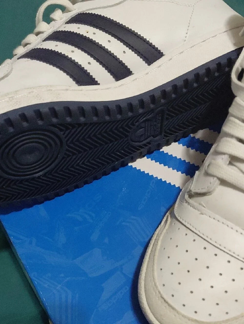 adidas Men’s High-Top Sneakers - White with Navy & Red Trim